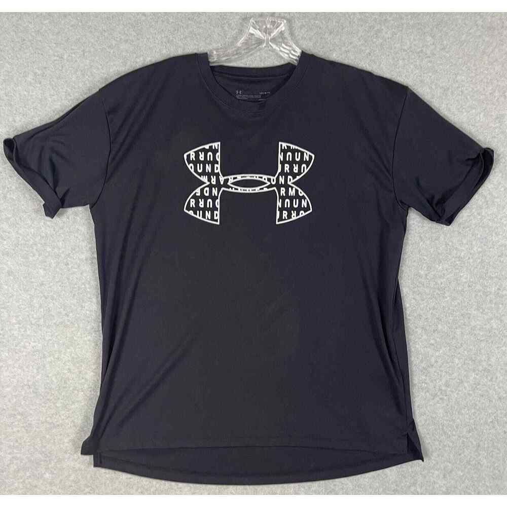 Under Armour T Shirt Mens L Black HeatGear Large Logo